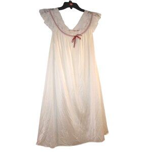 Vintage Jill Andrea Peignoir White Nightgown Valentine Romance Lace Red Bow